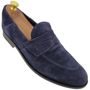 O'Keeffe Italy Dress Shoes Navy Blue Suede Leather Penny Loafers Men 7 Handmade